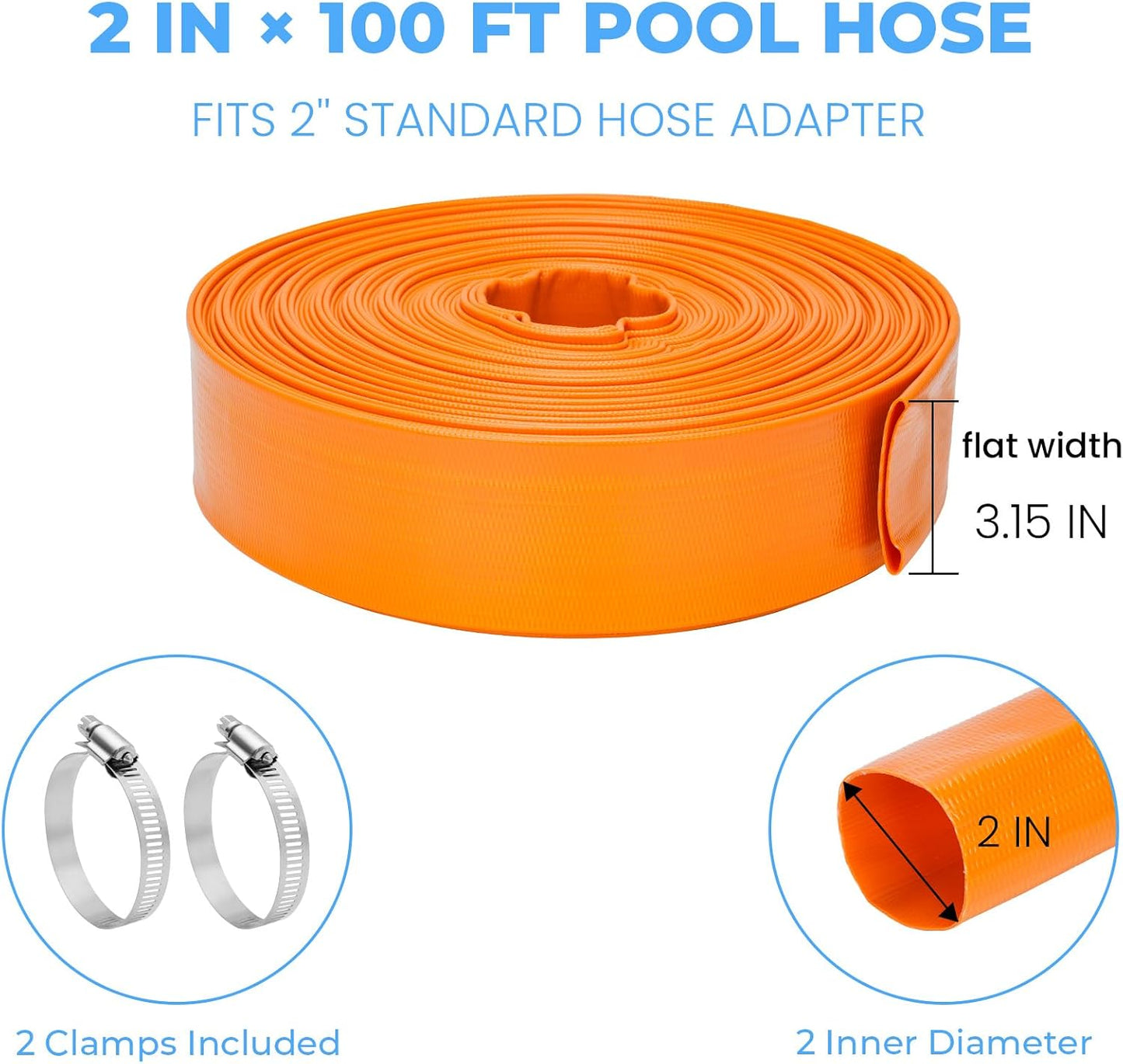 Manguera retrolavado piscina 100ft x 2pulg PVC resistente