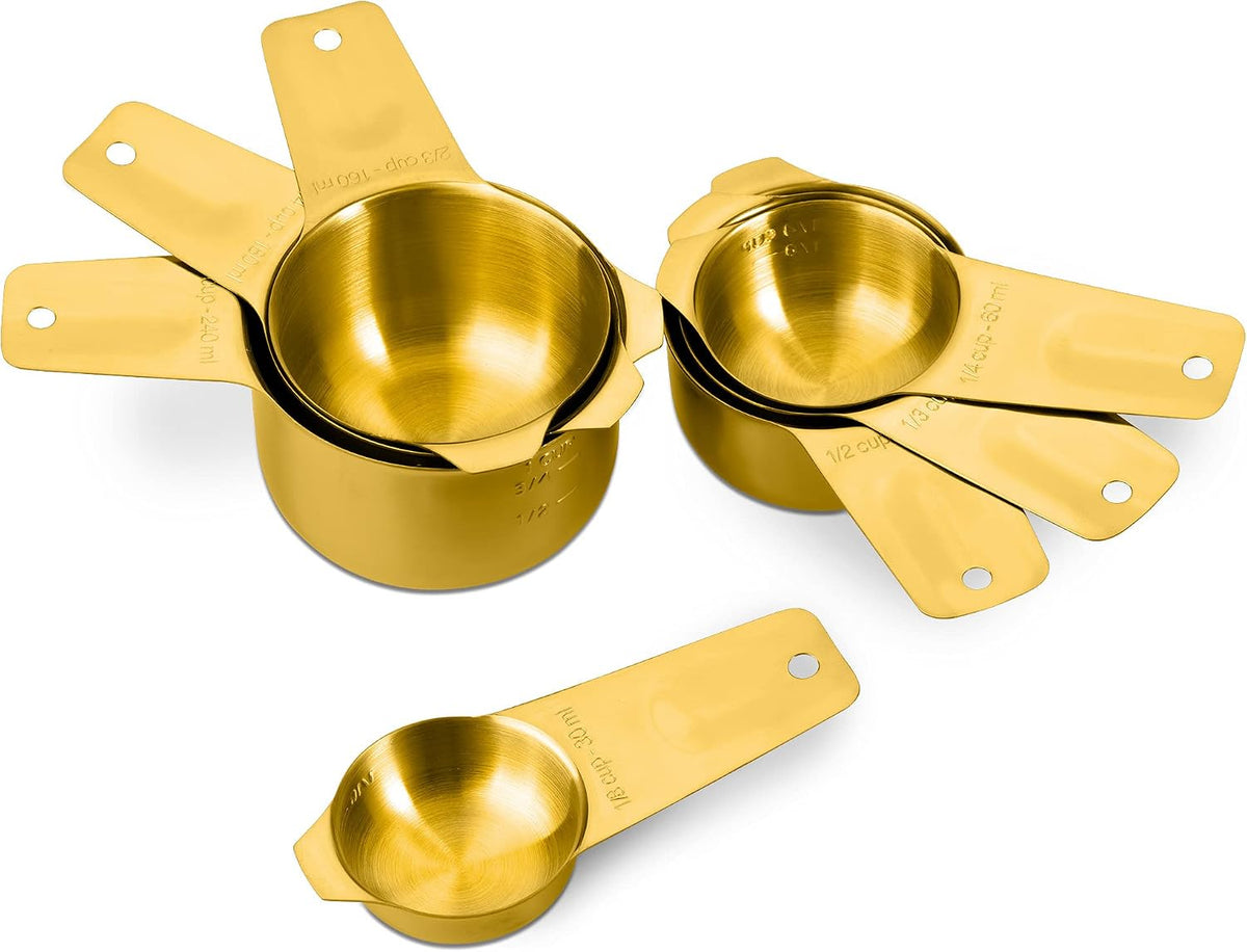 7 Pzas Tazas Medidoras Acero Inox Dorado