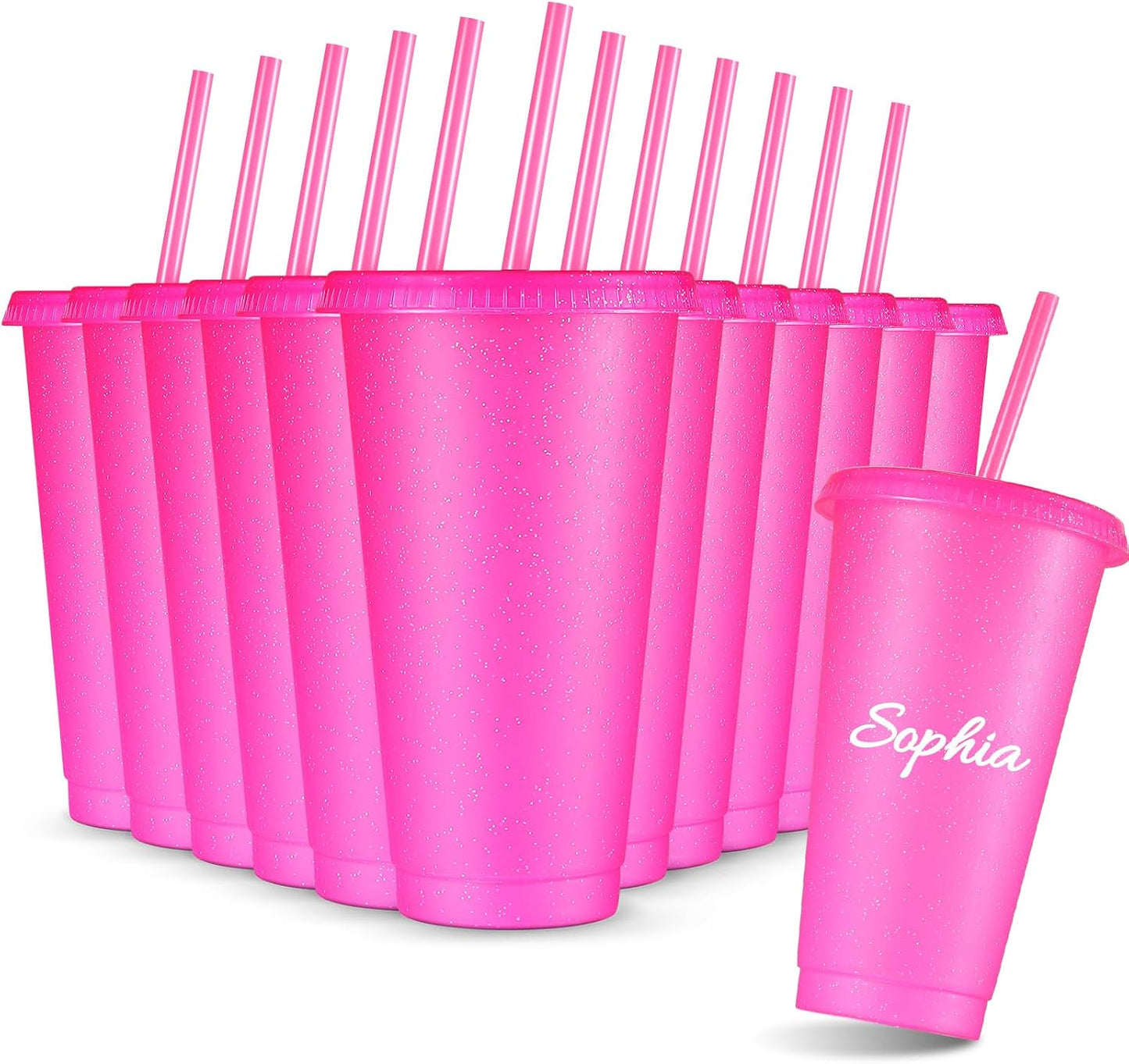12 Vases Reutiliz. con Purpurina 24oz Rosa