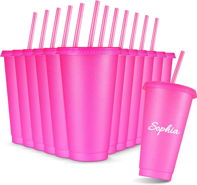 12 Vases Reutiliz. con Purpurina 24oz Rosa