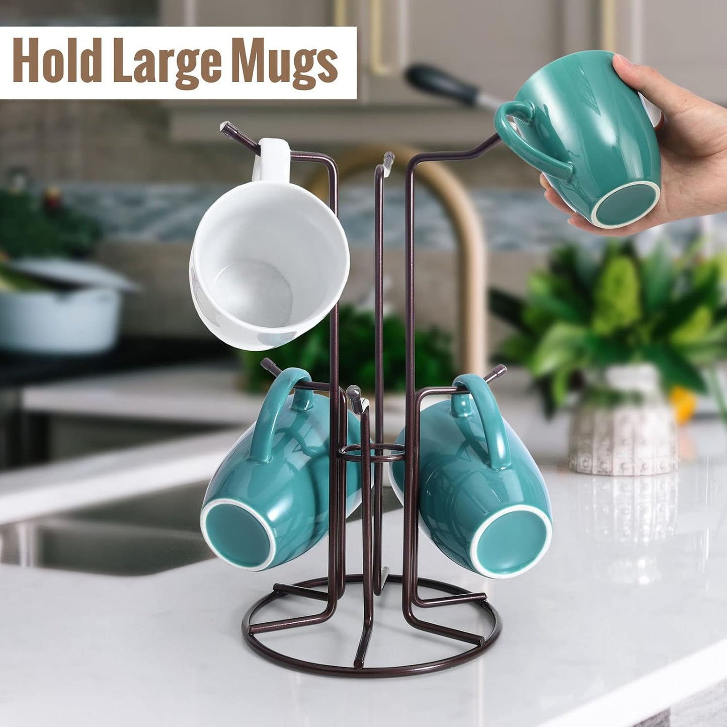 Soporte tazas grandes con 6 ganchos metal para café