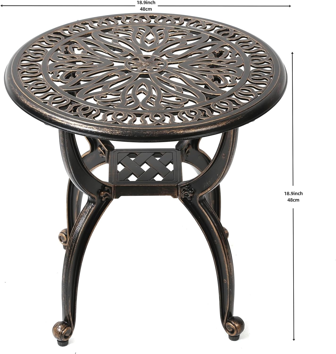 Mesa auxiliar aluminio fundido patrón floral cobre