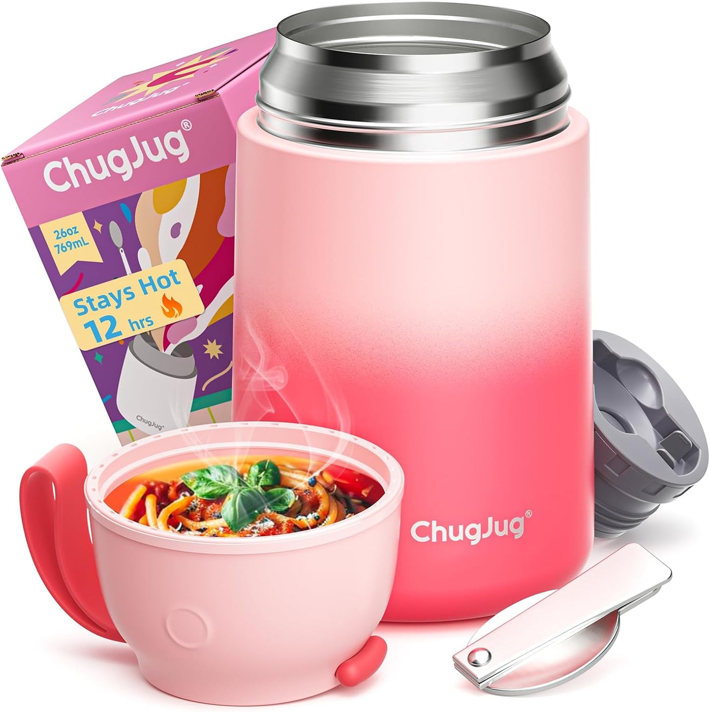 Termo comida caliente 26oz con cuchara acero térmico rosa