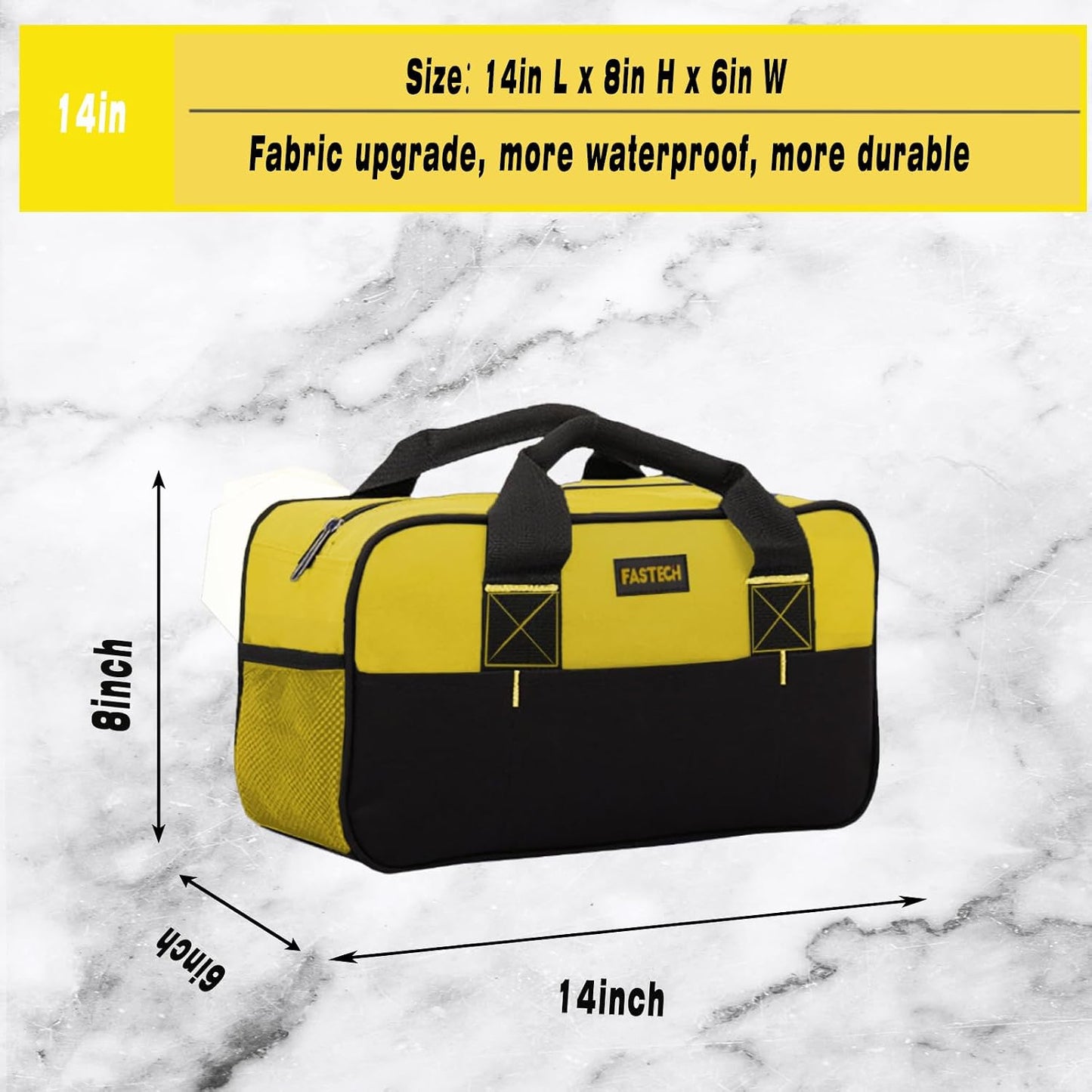Bolsa herramientas 14pulg boca ancha impermeable amarillo