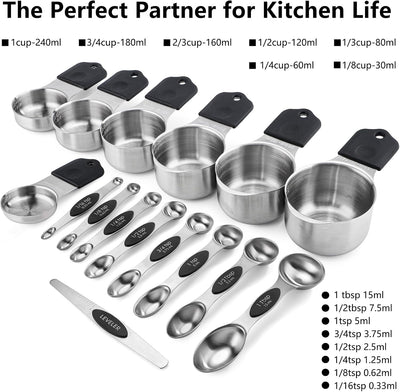 Set 7 Tazas y 8 Cucharas Medidoras Magnéticas Acero Inox