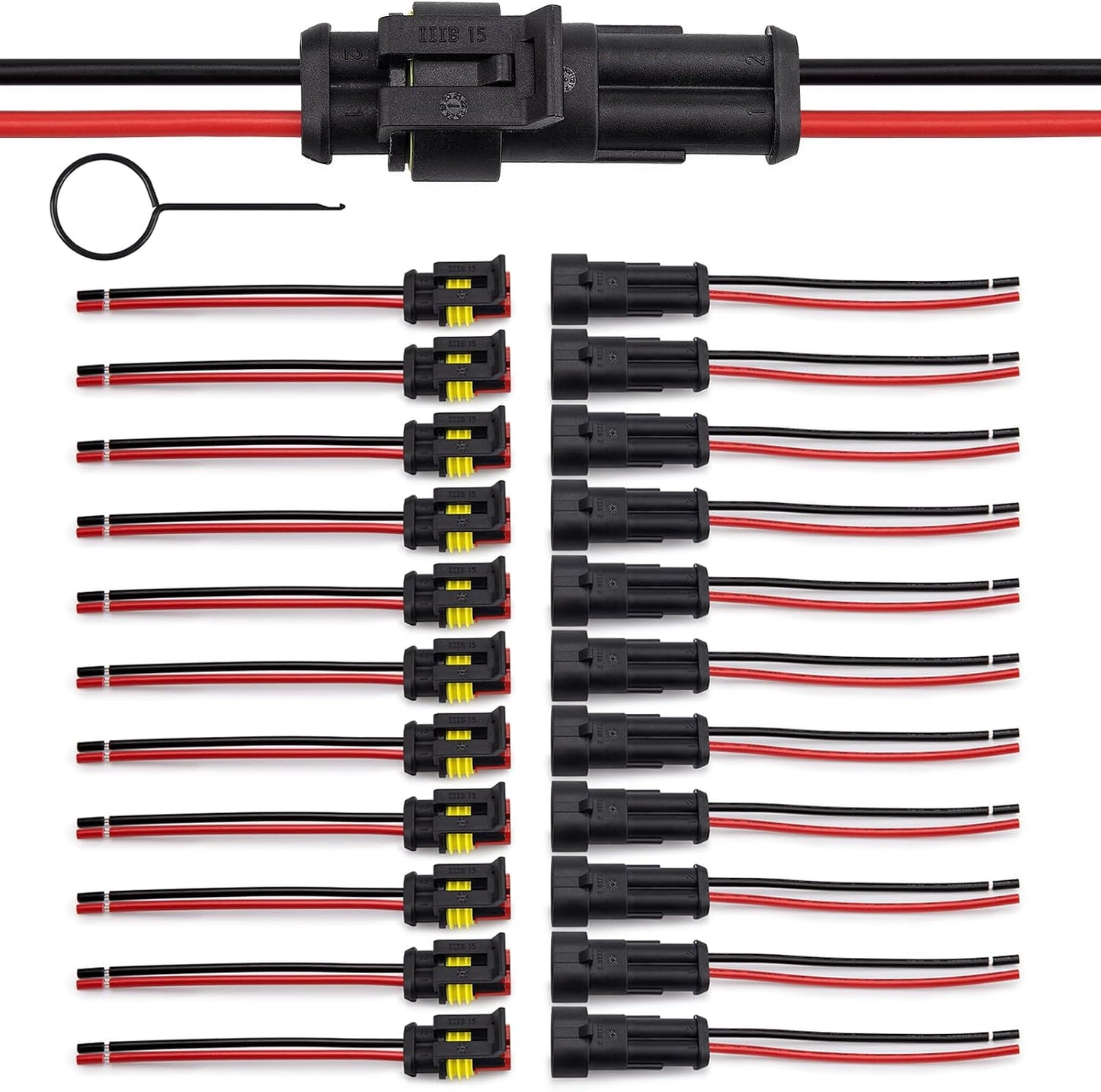 Conectores cable 2 pines 16AWG IP67 UL1015 con herramienta