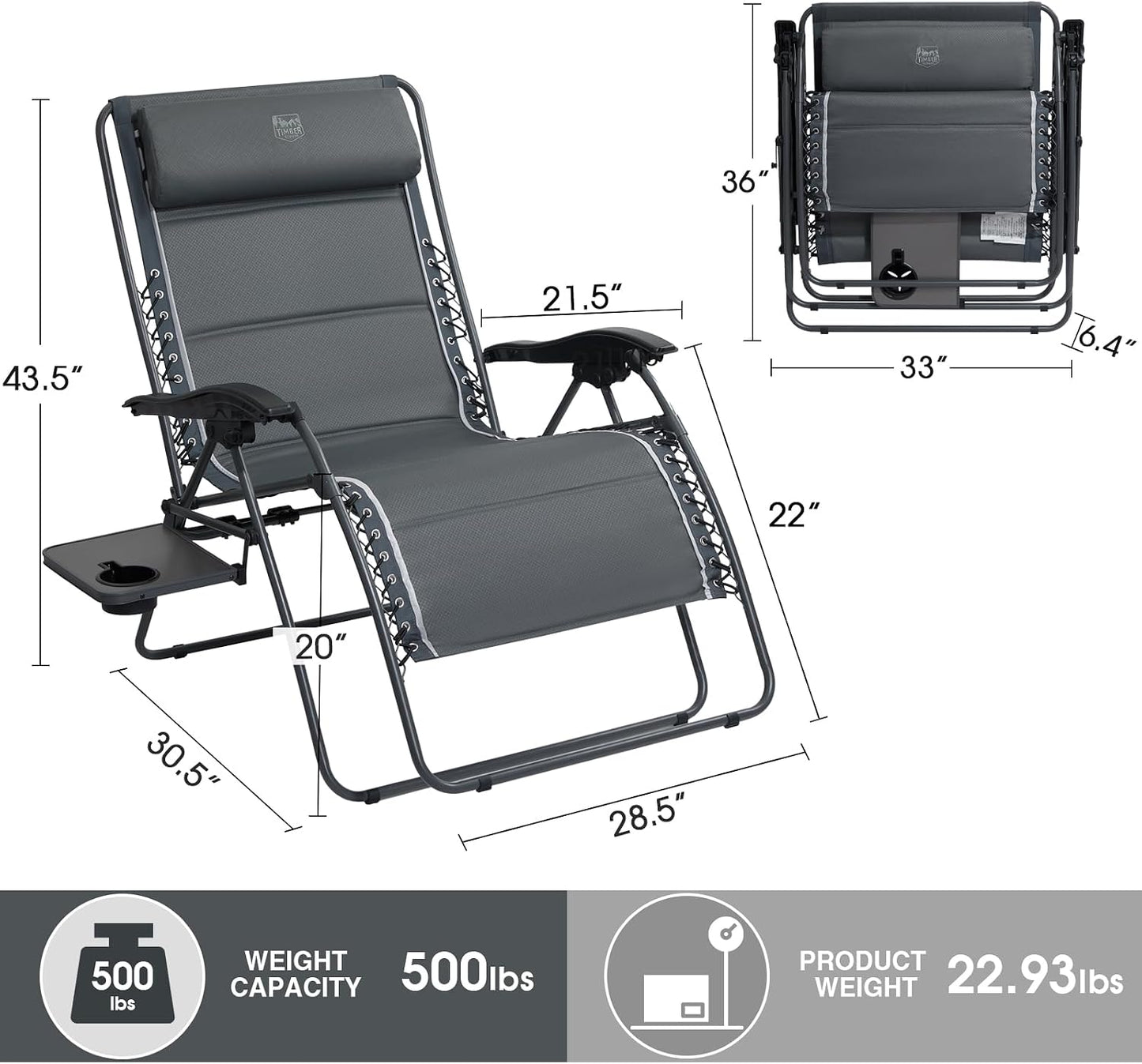 Silla reclinable gravedad cero XXL 33pulg para exteriores