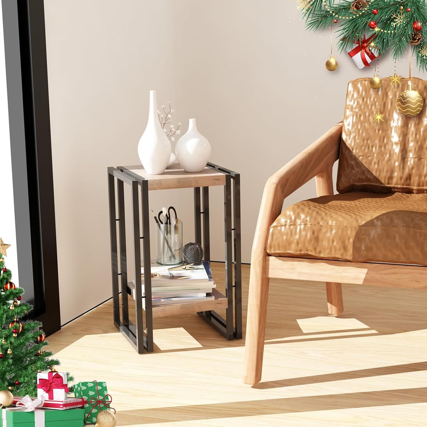 Mesa soporte plantas 22" 2 niveles marrón