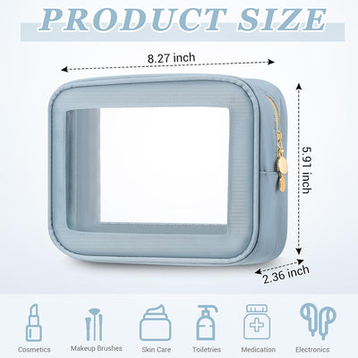 Bolsa maquillaje transparente 3 Pzas organiz. viaje azul