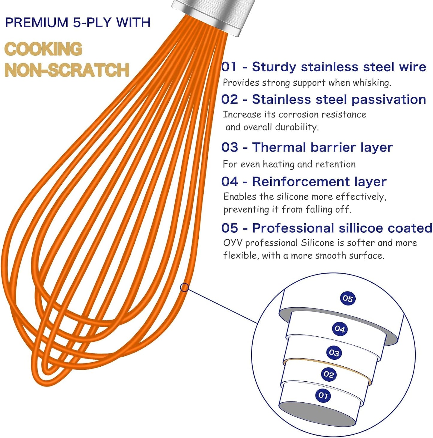 Batidor silicona naranja para sartenes antiadherentes