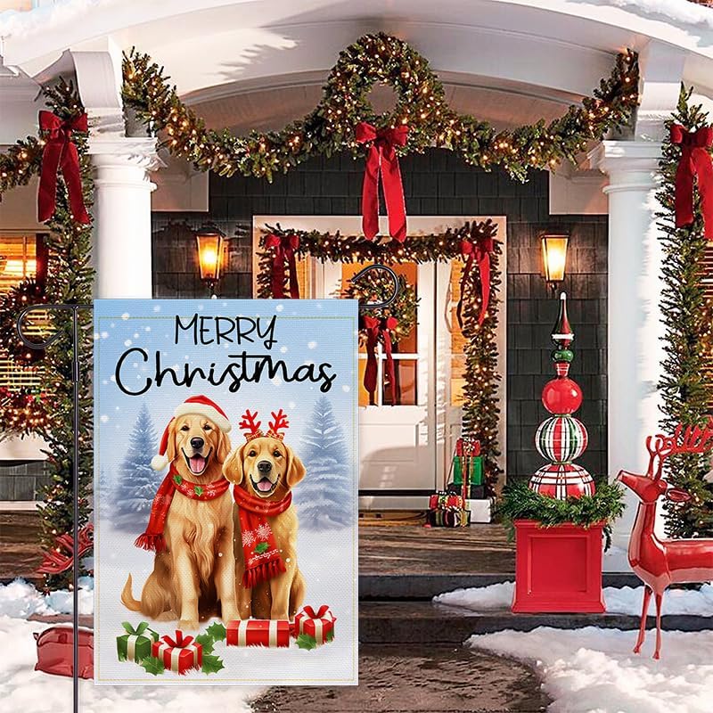 Bandera perros 12x18pulg Navidad invierno