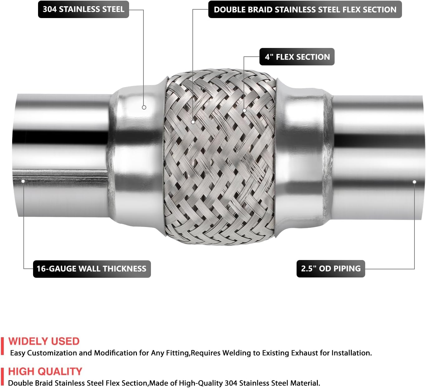 Tubo flexible escape acero inox doble trenzado 2.5x4x8