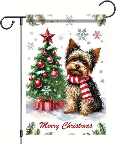 Bandera navidad yorkshire terrier 12x18pulg doble cara exterior