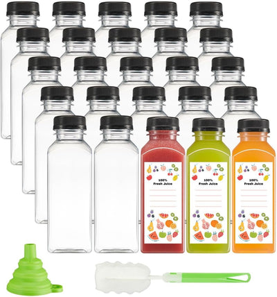 25 Botellas Plástico Reutilizables con Tapas y Embudo Silicona