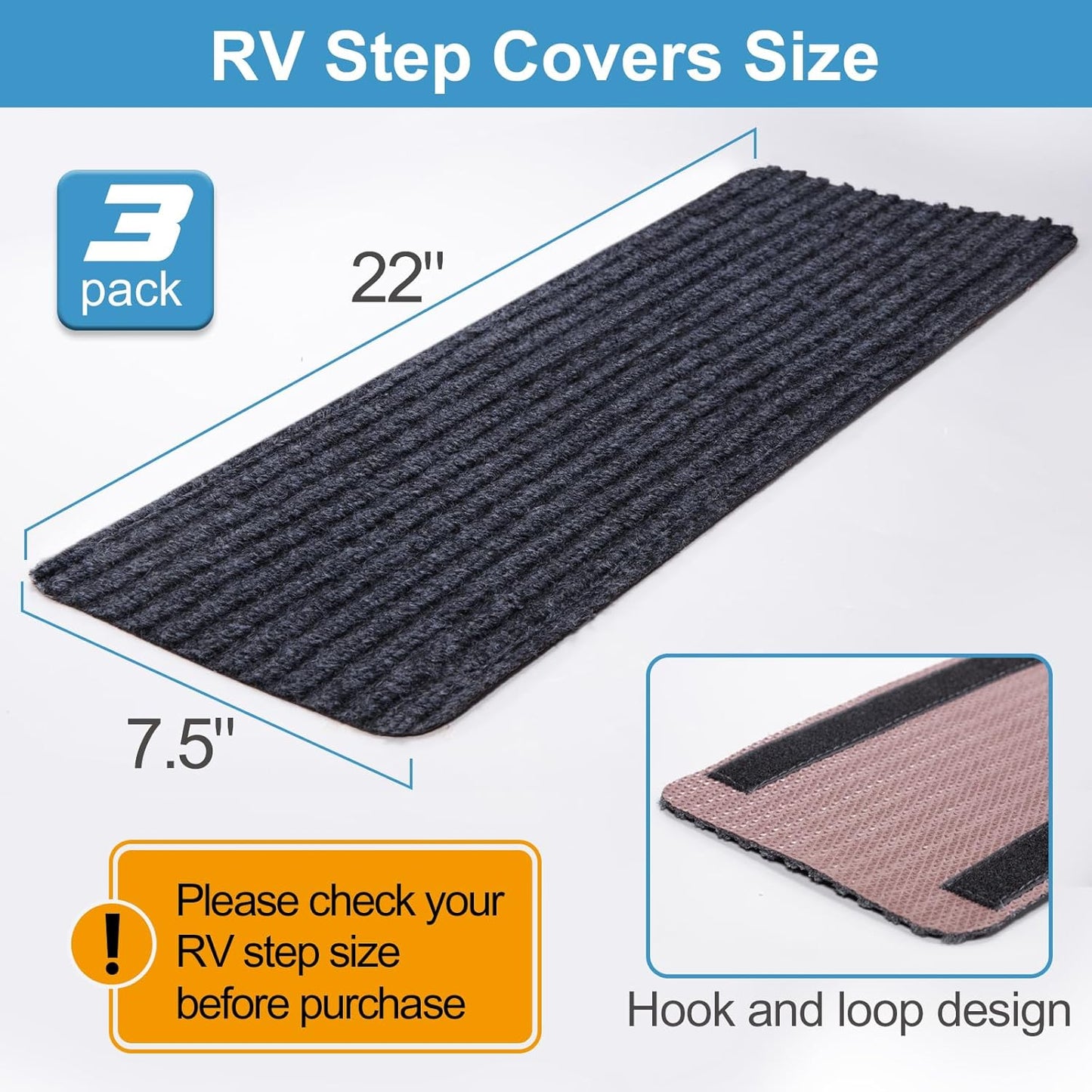 3 Pzas Fundas Escalones Caravana 22x7.5" Antiderrap Gris