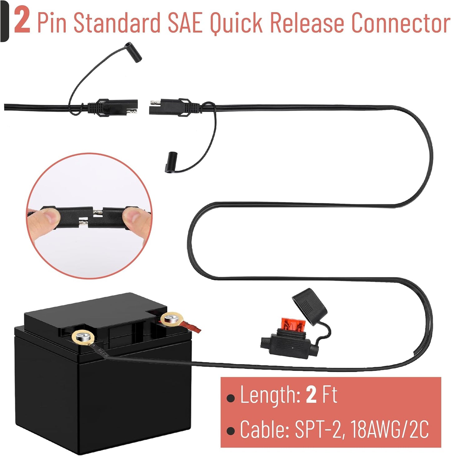 Conector batería SAE 2 pines 18 AWG