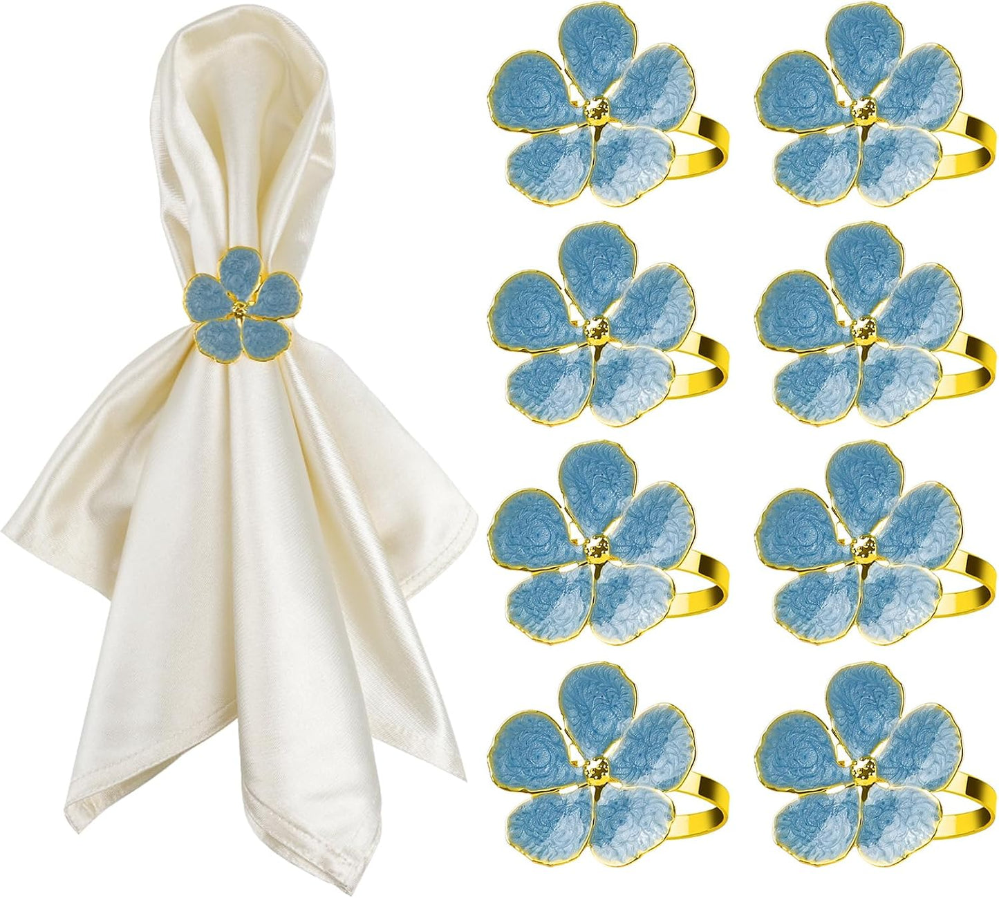 8 Servilleteros Flores Anillos Dorados Rústica Mesa Cena
