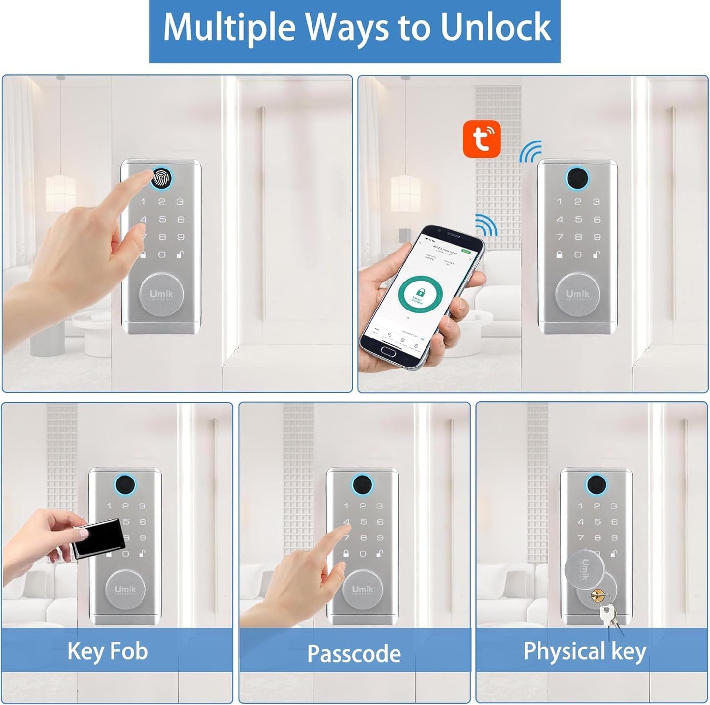 Cerradura puerta inteligente 7en1 huella dactilar app Tuya