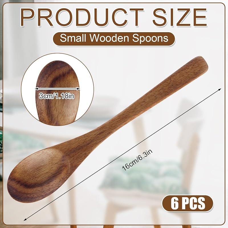 Set 6 cucharas madera para servir miel azúcar sopa té