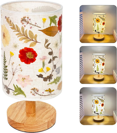 Lámpara mesa flores secas vintage 5w 3 colores lino madera