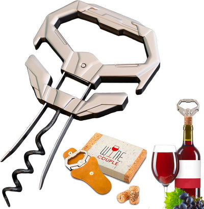 Abridor de vino vintage con funda de cuero y extractor de corcho
