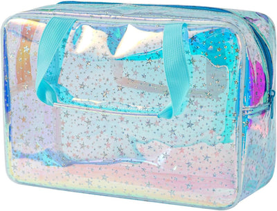 Bolsa cosméticos PVC transparente con cremallera azul