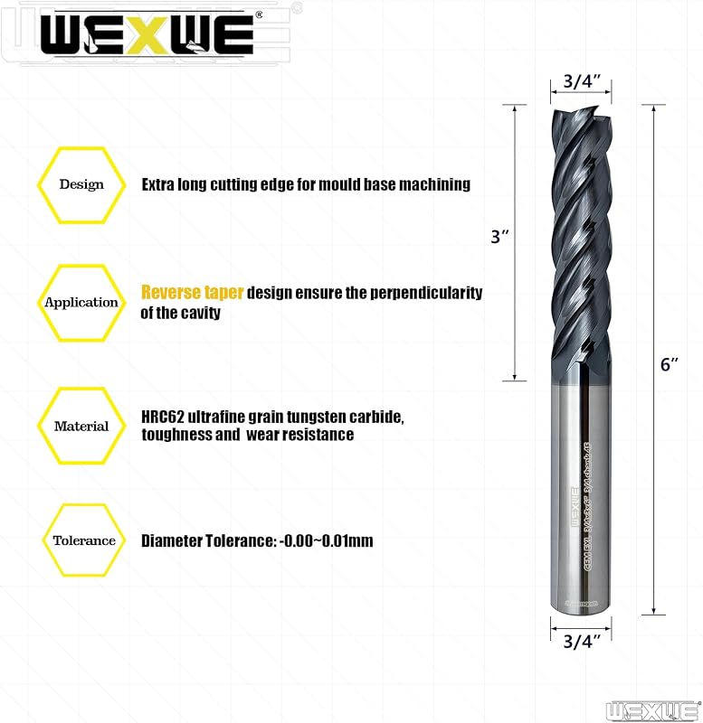 Fresa carburo 3/4-6" 4 ranuras acero endurecido