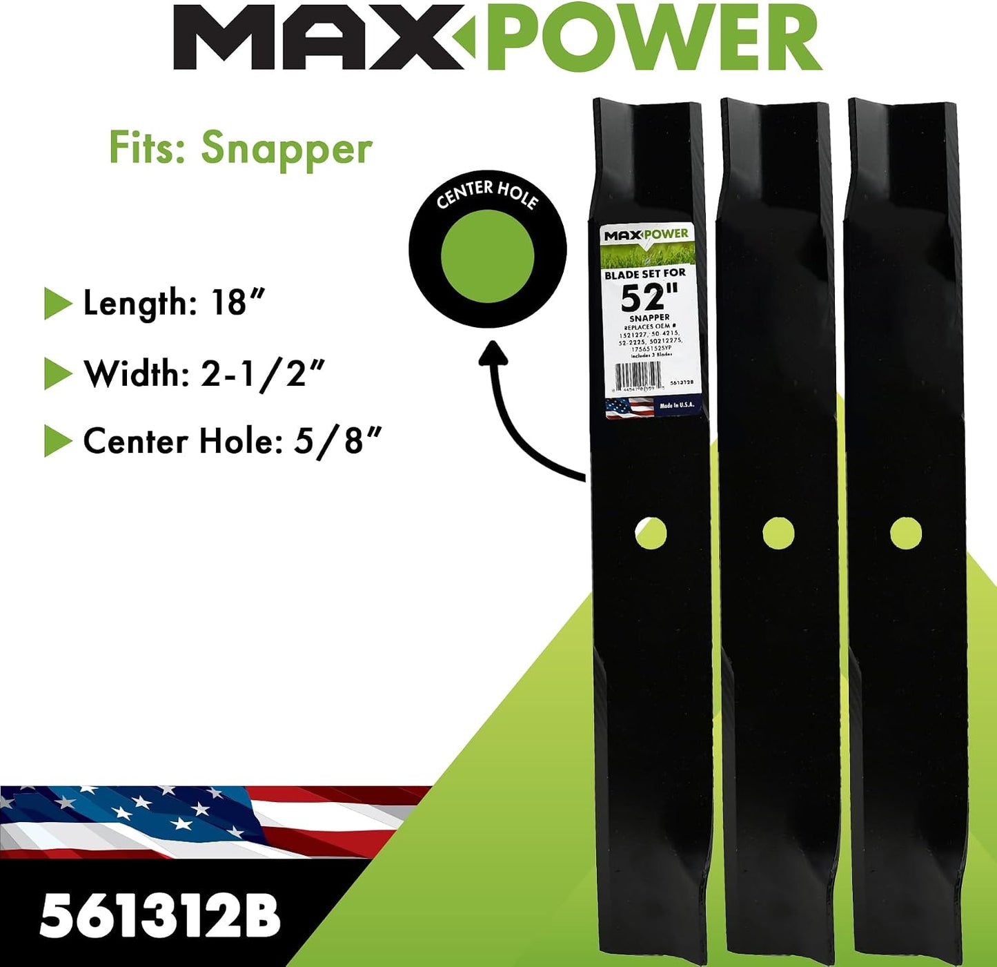 Set 3 cuchillas cortacéspedes 52" negro