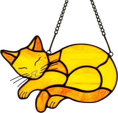 Atrapasoles cristal gato naranja colgante decoración hogar