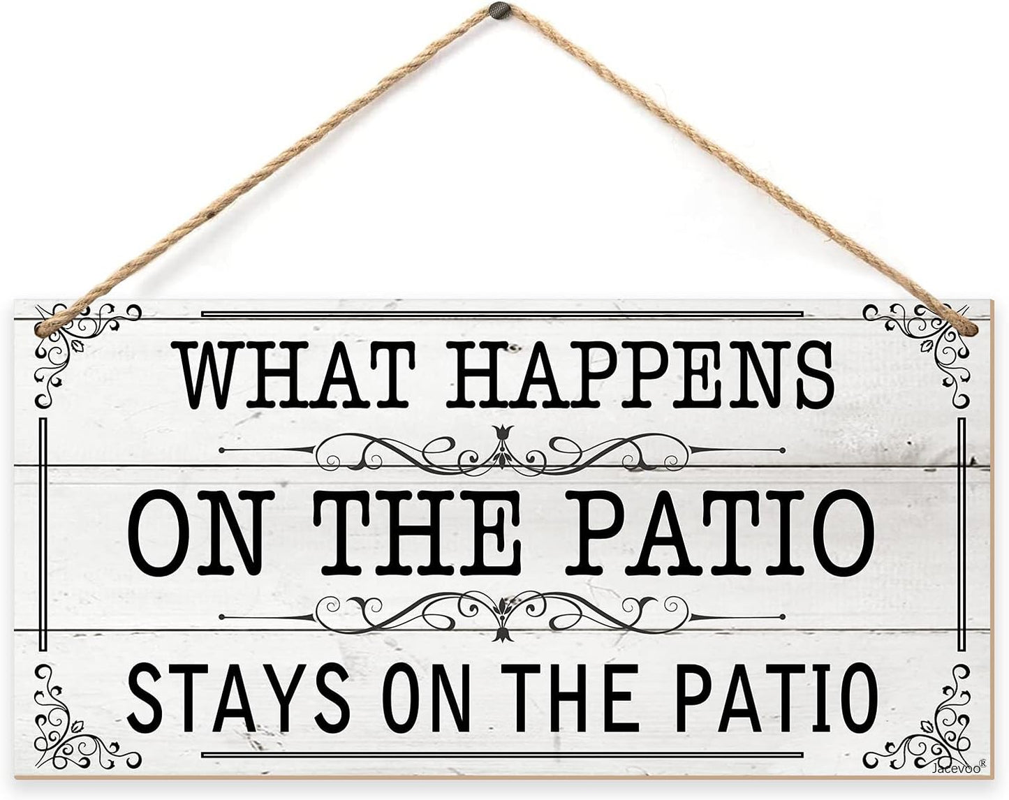Letrero madera vintage What Happens On The Patio
