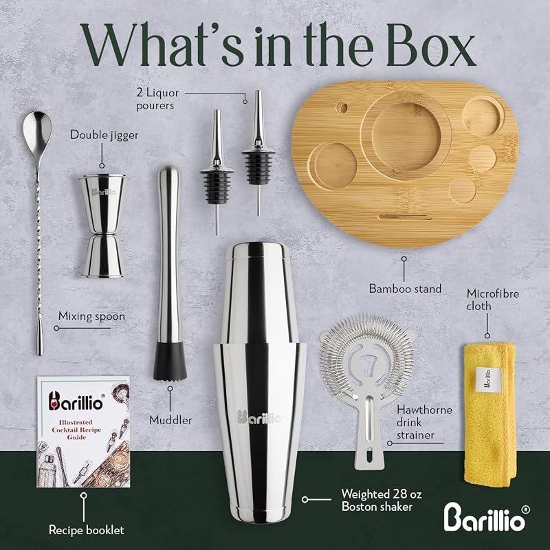 Set Barman Soporte Bambú Coctelera Muddler