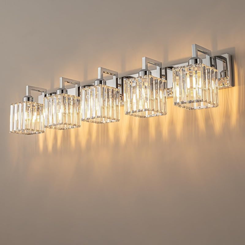 Lámpara cristal pared baño 5 luces color cromo