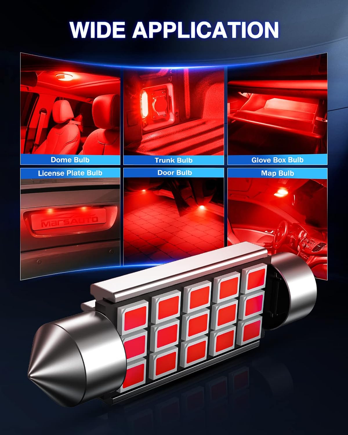 Bombillas LED C5W Rojo Festoon 2835 Chipsets 1.65pulg 4 Pzas