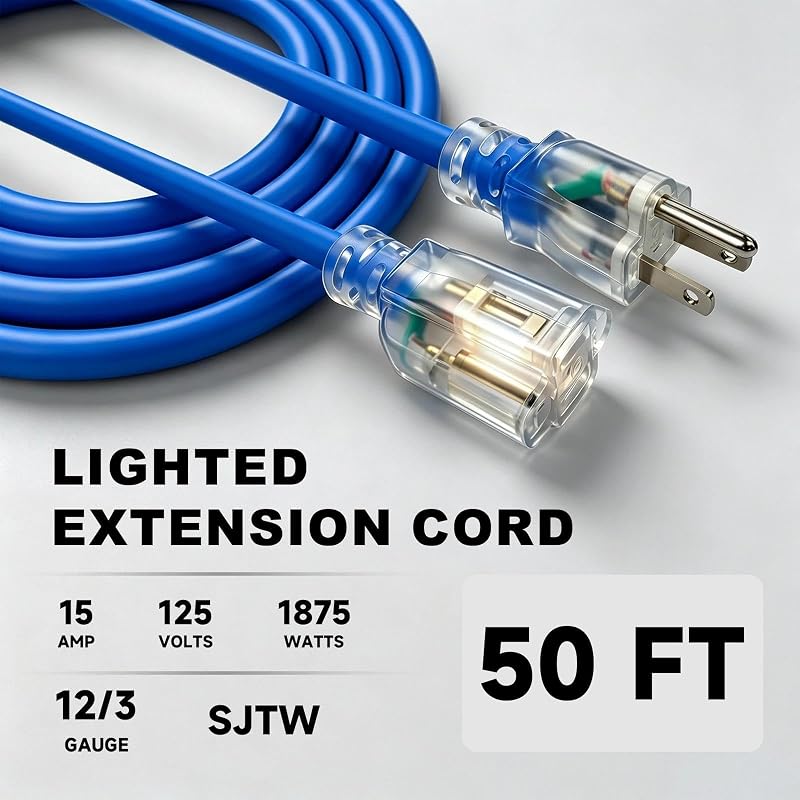 Cable extensión SJTW 50 ft 15A 125V azul exterior