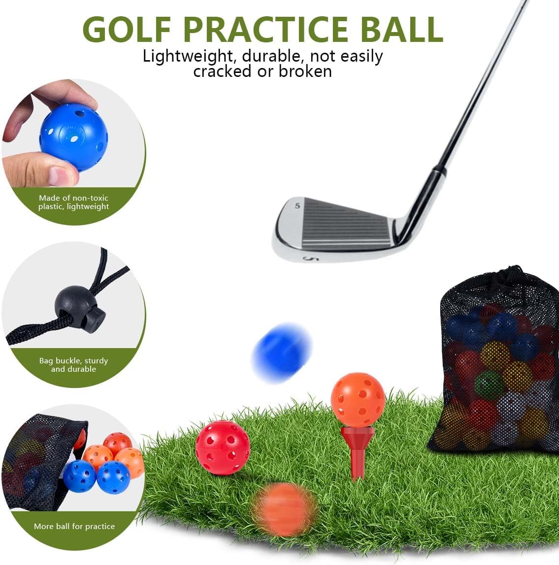 90 Pelotas Golf Plástico Coloridas con Bolsa Malla