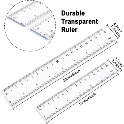 Set 4 reglas plástico transparente 6x8 pulg y métricas para escuela