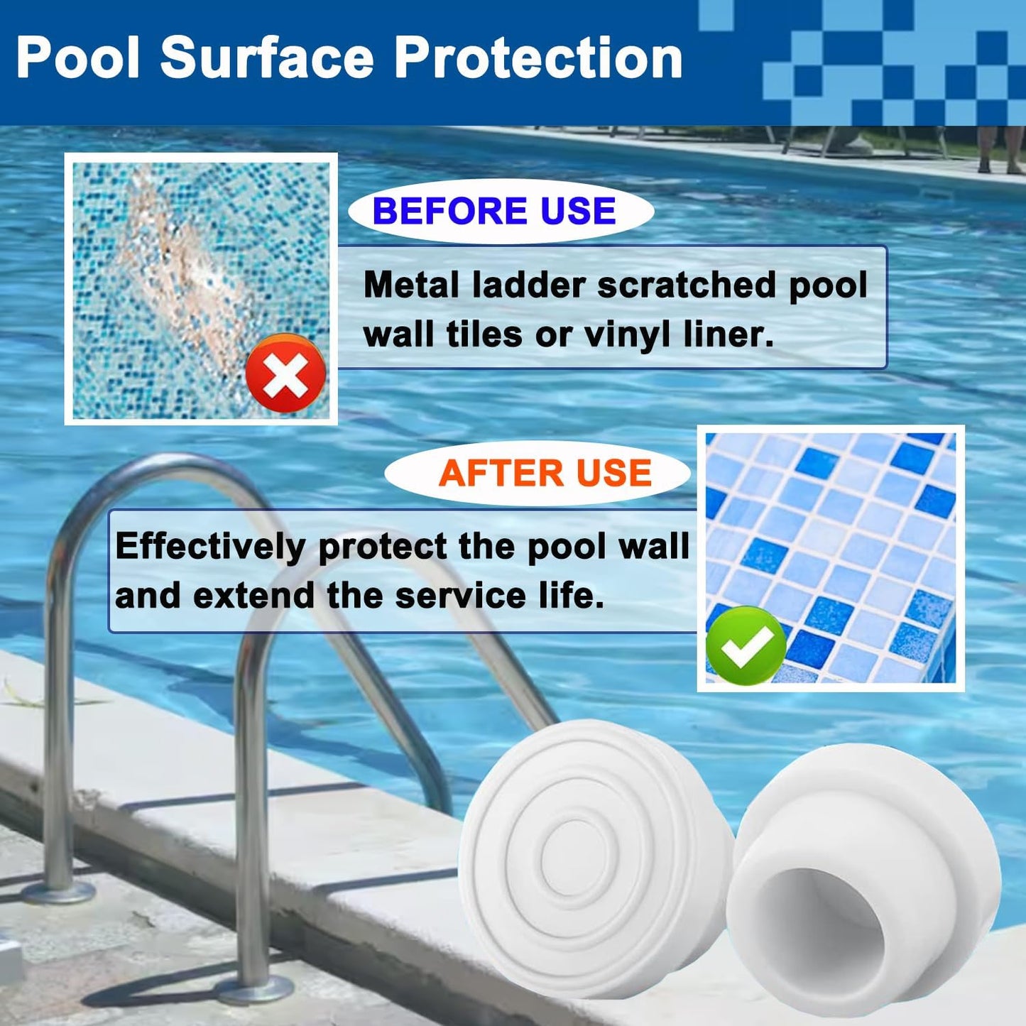 4 Protectores escalera piscina enterrada tapas goma 1.9"