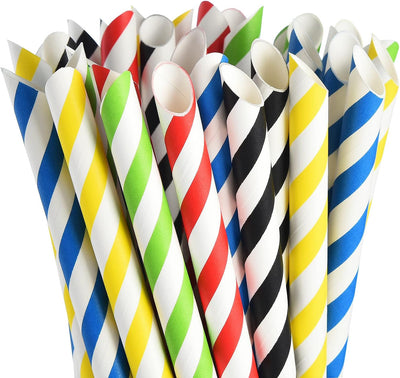 Pajitas de papel 0.472pulg 50 pzas biodegradables a rayas