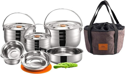 Set utensilios cocina acero inox apilable con bolsa