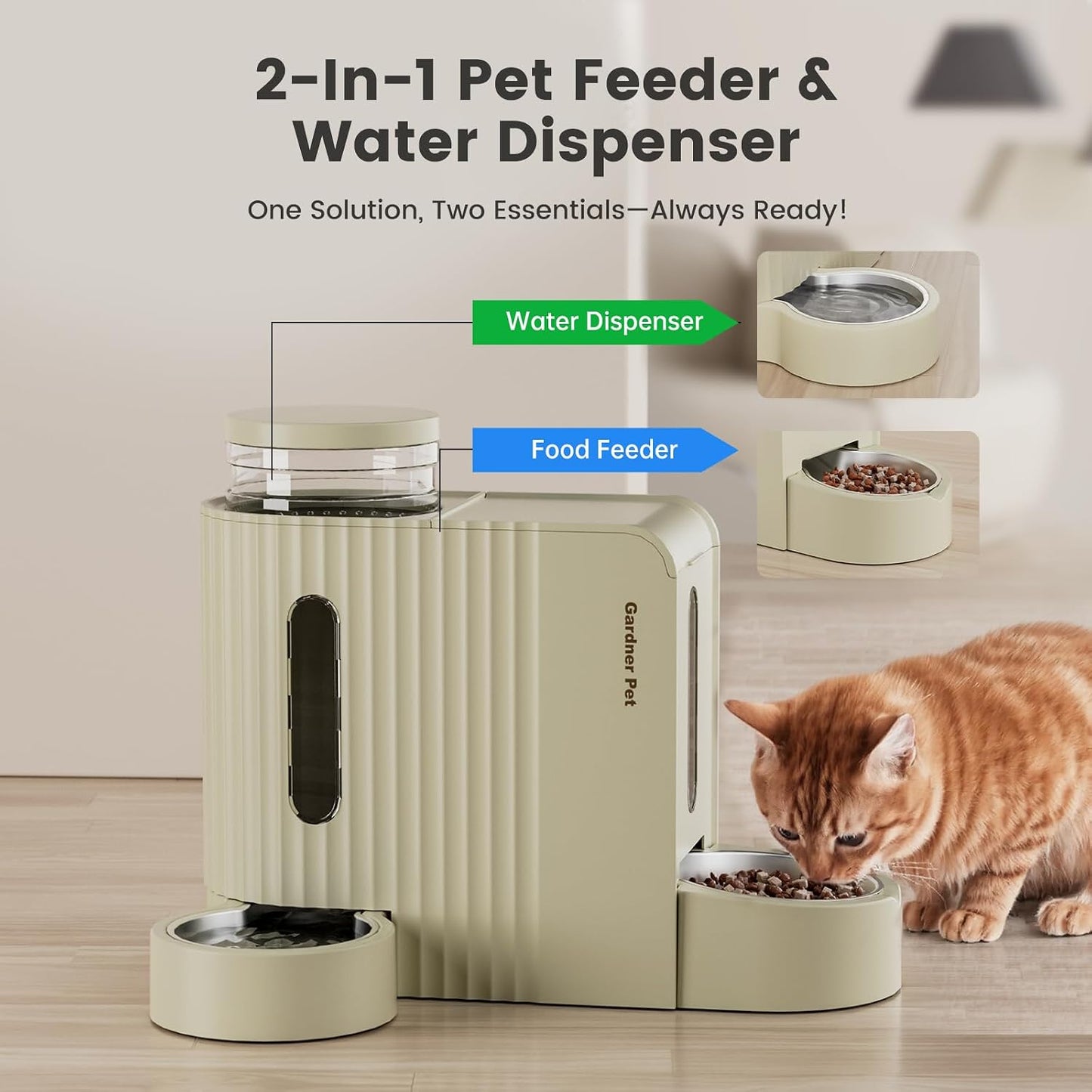 Comedero 2en1 para gatos 0.8gal y dispensador agua acero
