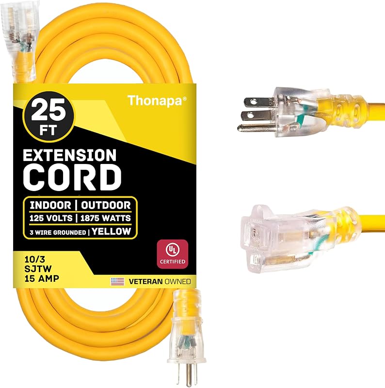 Cable extensión 25pies 10/3 3 clavijas SJTW amarillo