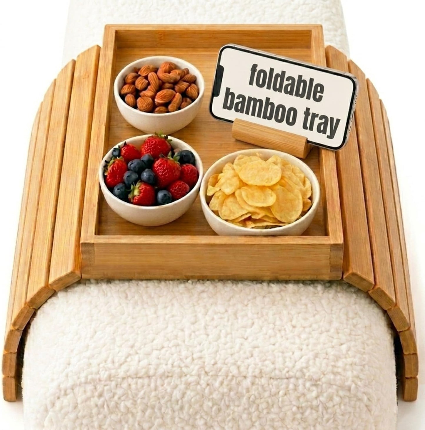 Bandeja plegable bambú soporte desmontable reposabrazos sofá