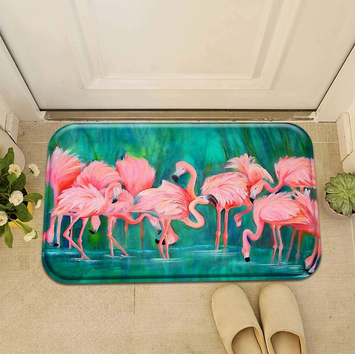 Tapete baño flamenco 24x16pulg color rosa antideslizante