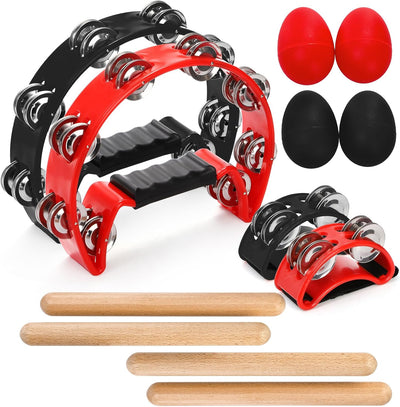 Juego 12 Pzas Pandereta Media Luna Palos Ritmo Agitadores Huevos