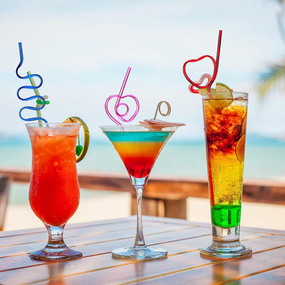 180 Pajitas Reutilizables Coloridas Rizadas para Fiesta