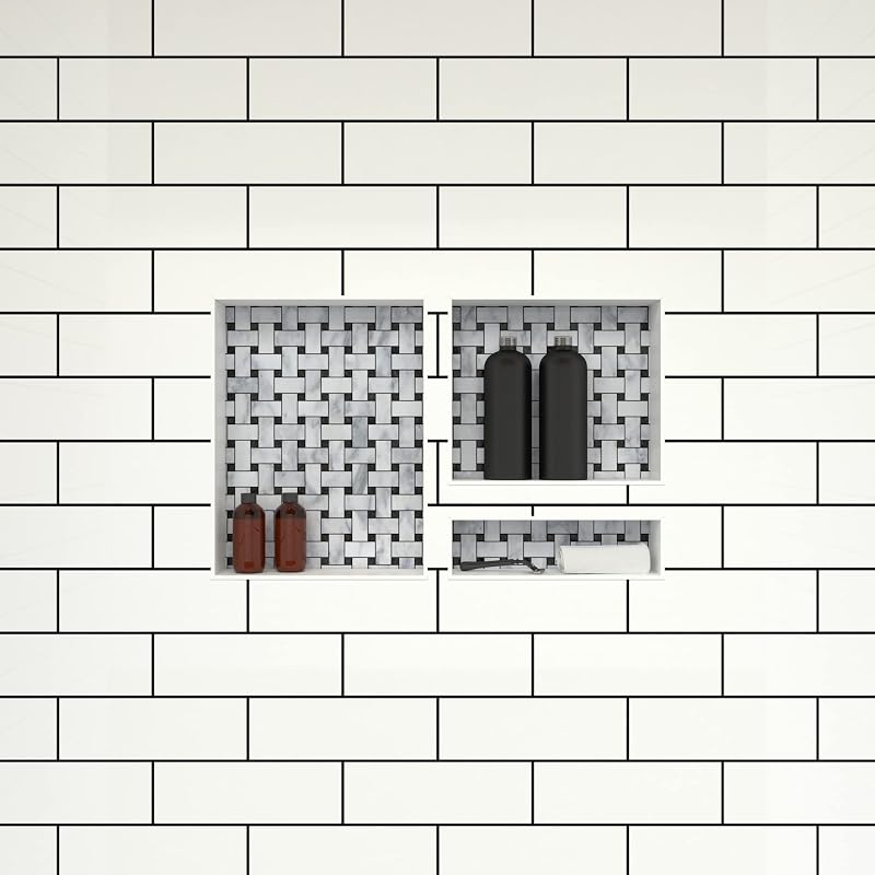 Estante ducha triple nicho negro 32x20x4"