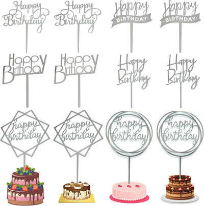 Set 12 Adornos Acrílicos Tarta Cumpleaños Plateado