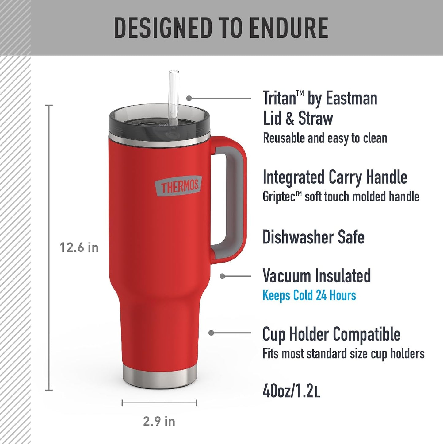 Vaso térmico acero inox 40oz con tapa popote bloqueo