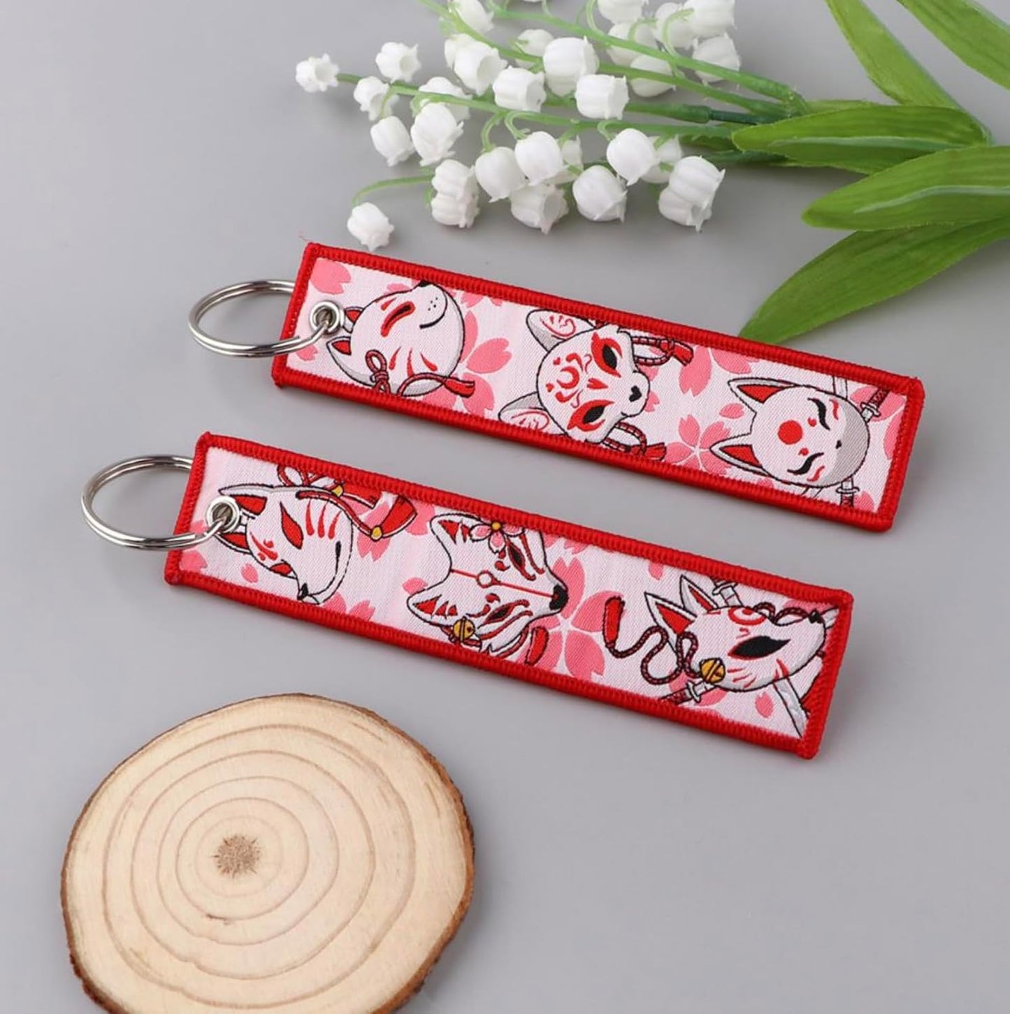 Llavero folclore japonés flor cerezo rosado