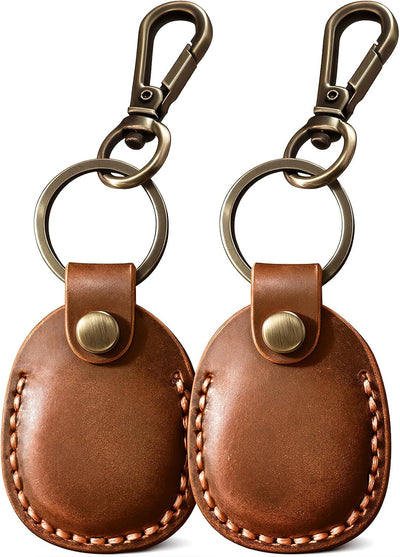 Funda Airtag cuero marrón con llavero pack 2